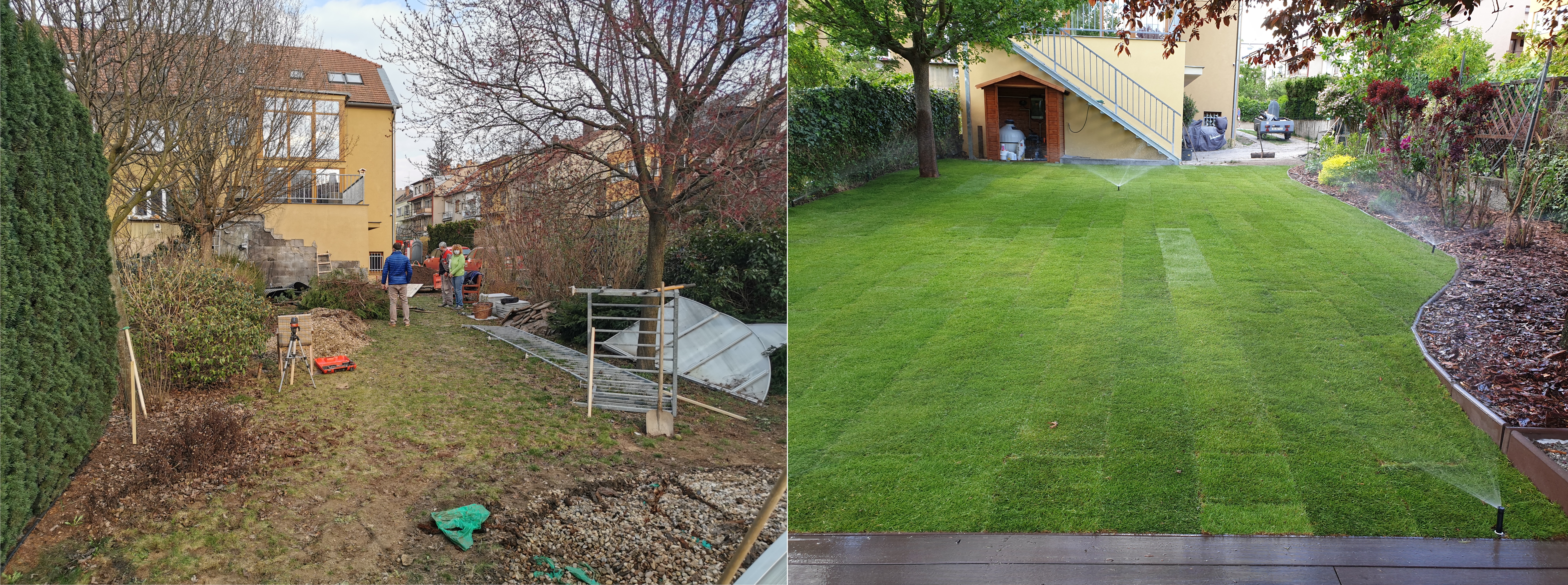 travní koberec před a po realizaci